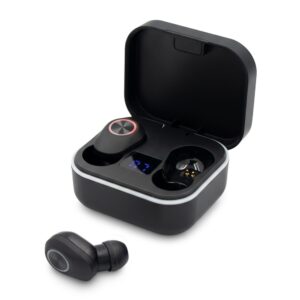 Bezprzewodowe słuchawki douszne | Graham z własnym nadrukiem, kolor czarny