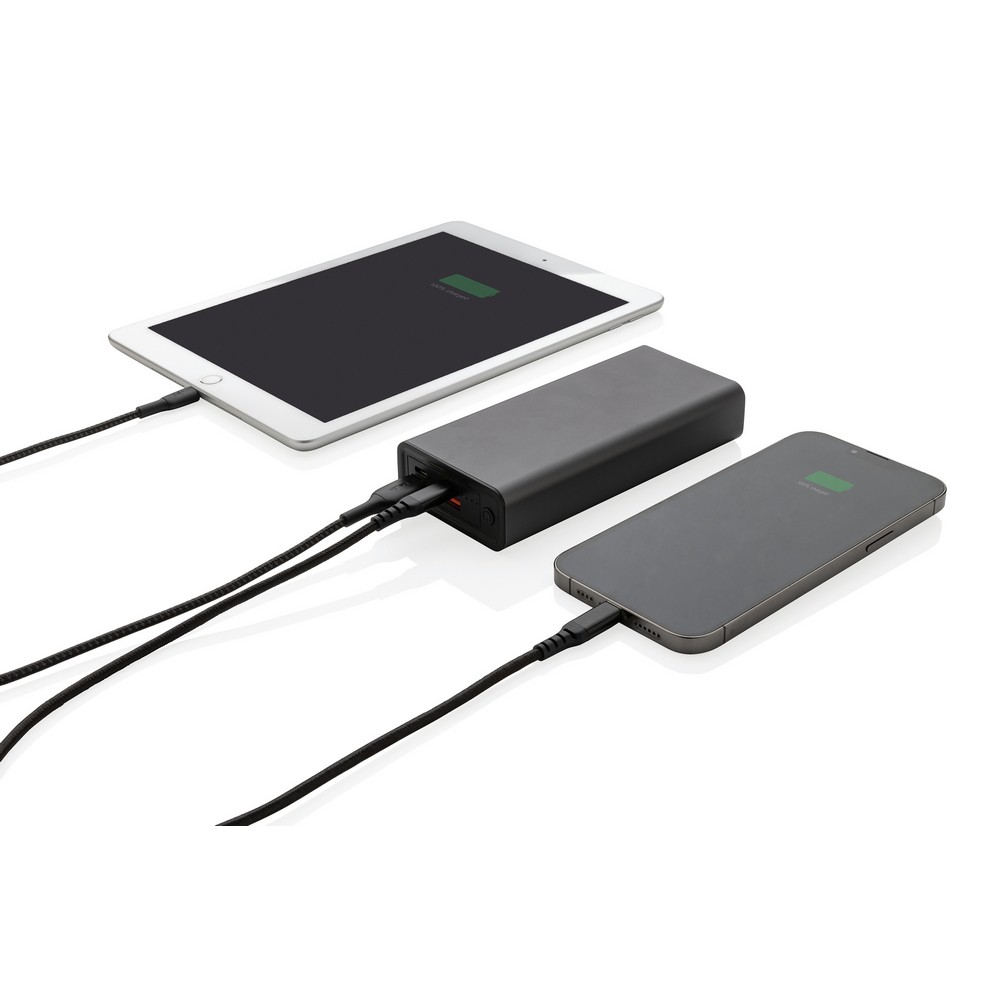 Power bank 20000 mAh Terra, aluminium z recyklingu z własnym nadrukiem, kolor szary