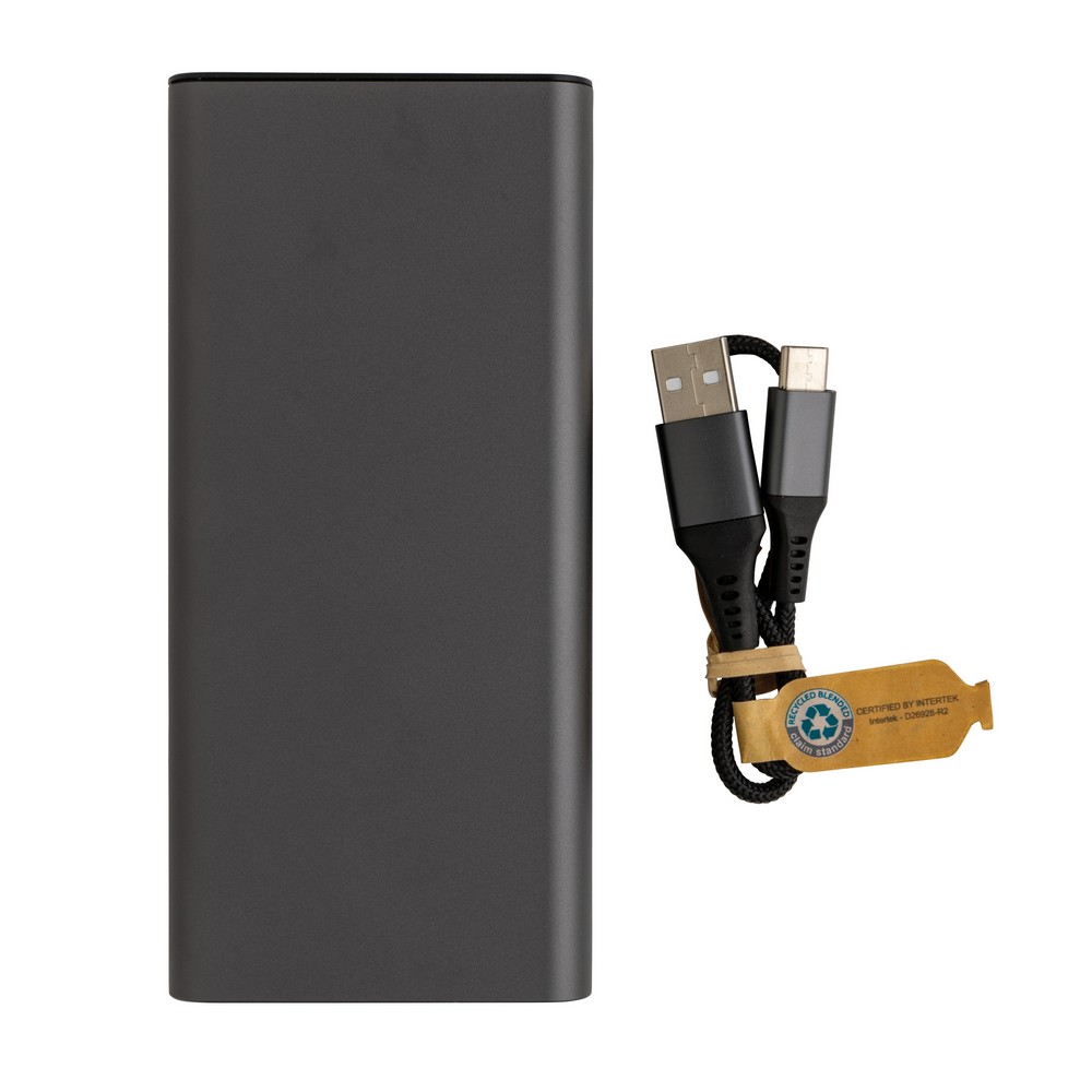 Power bank 20000 mAh Terra, aluminium z recyklingu z własnym nadrukiem, kolor szary