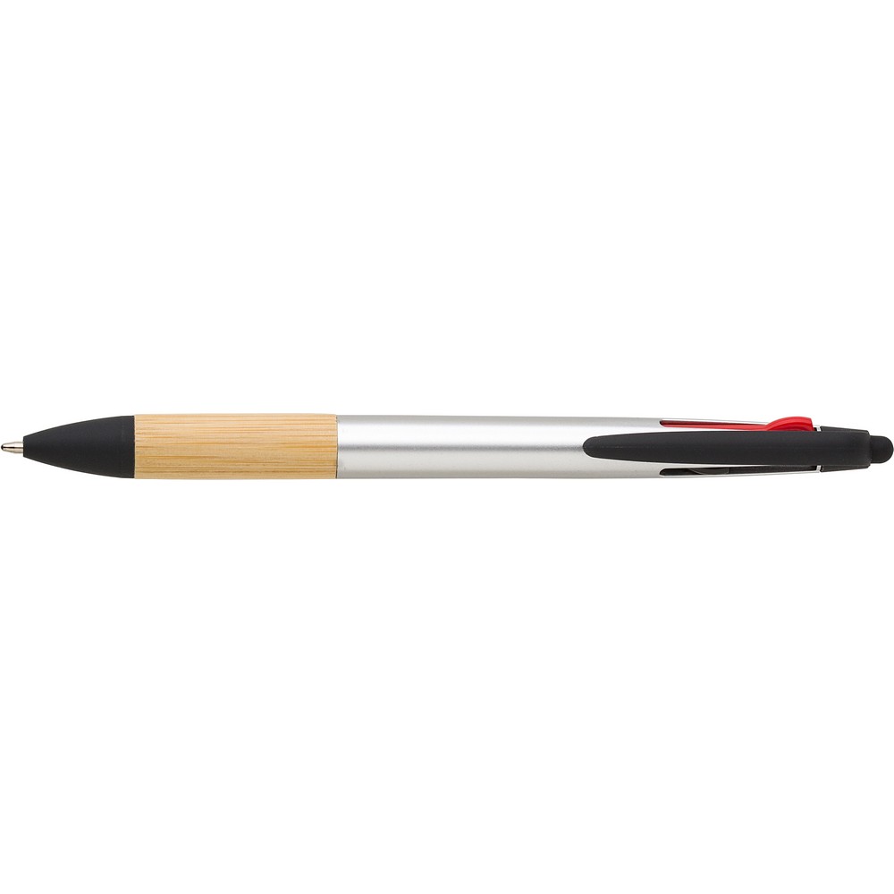 Długopis, wielokolorowy wkład, touch pen z własnym nadrukiem, kolor srebrny