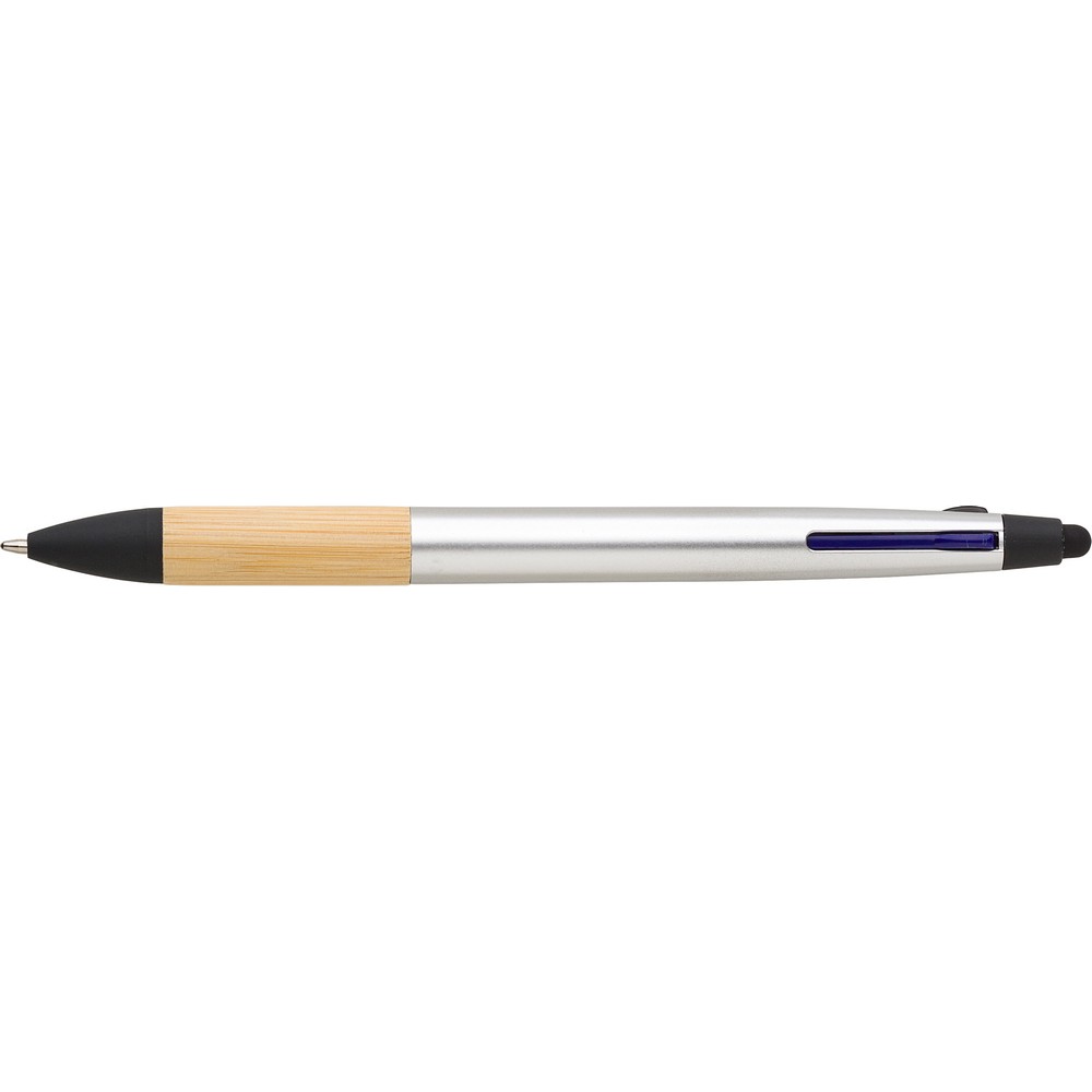 Długopis, wielokolorowy wkład, touch pen z własnym nadrukiem, kolor srebrny