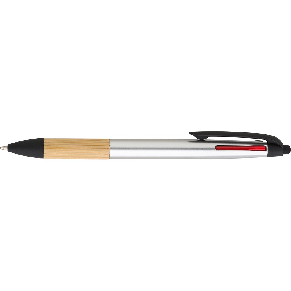 Długopis, wielokolorowy wkład, touch pen z własnym nadrukiem, kolor srebrny