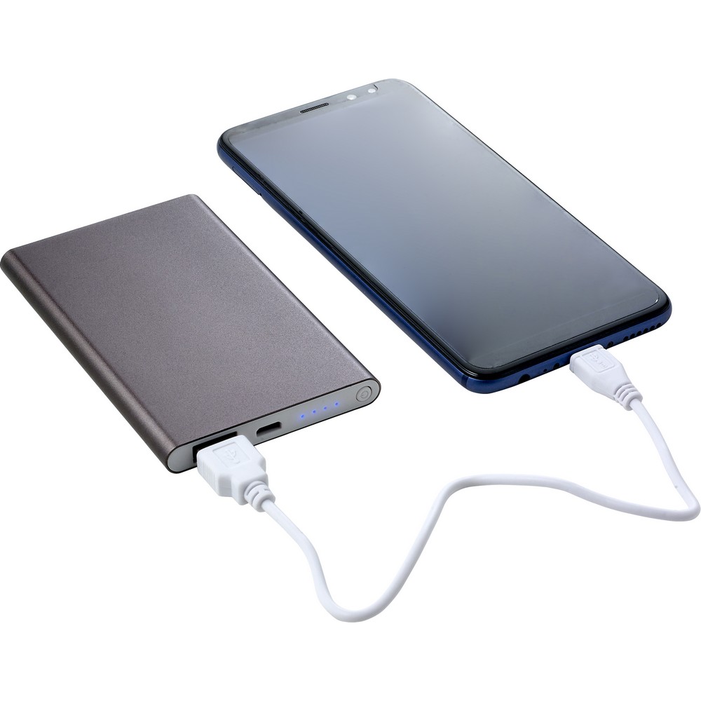 Power bank 4000 mAh z własnym nadrukiem, kolor grafitowy