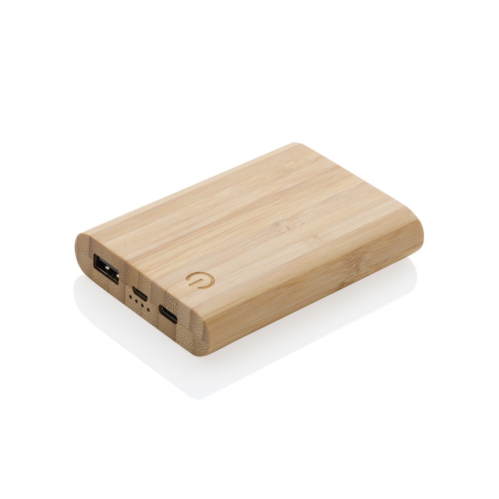Bambusowy power bank 5000 mAh z własnym nadrukiem, kolor brązowy