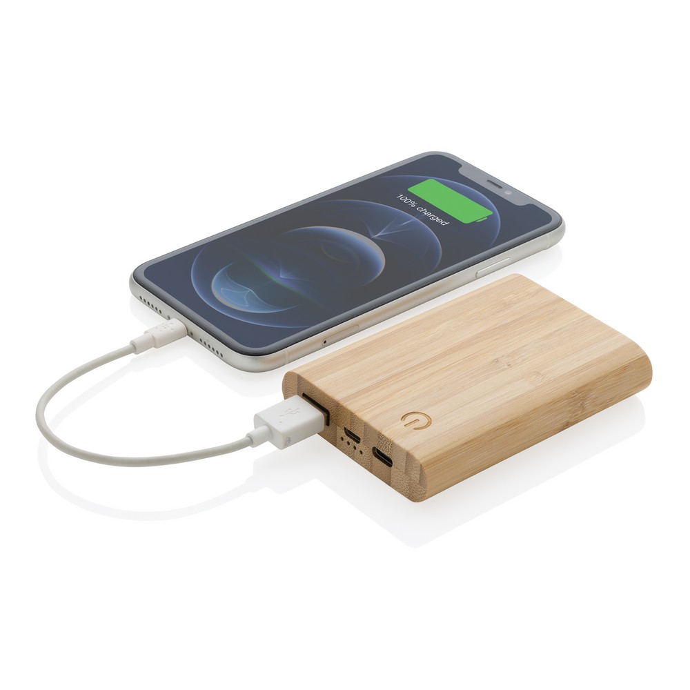 Bambusowy power bank 5000 mAh z własnym nadrukiem, kolor brązowy