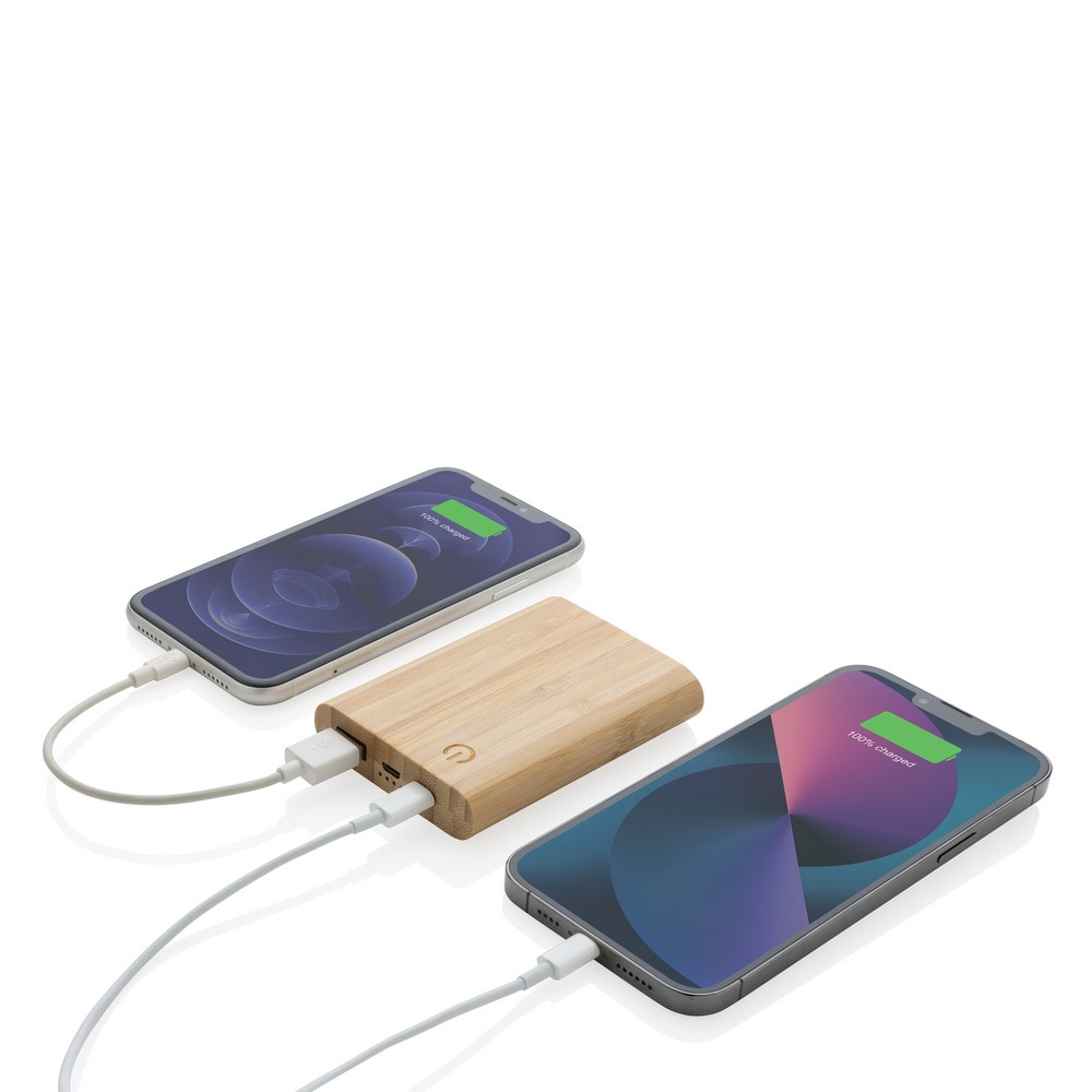 Bambusowy power bank 5000 mAh z własnym nadrukiem, kolor brązowy