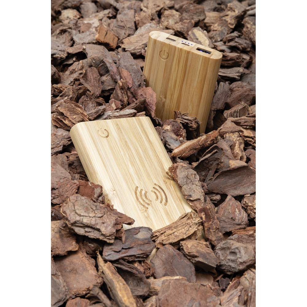 Bambusowy power bank 5000 mAh z własnym nadrukiem, kolor brązowy