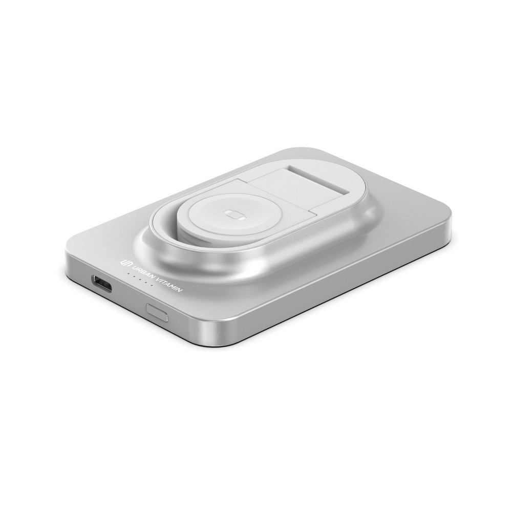 Power bank 5000 mAh Urban Vitamin Malibu, RABS z własnym nadrukiem, kolor srebrny