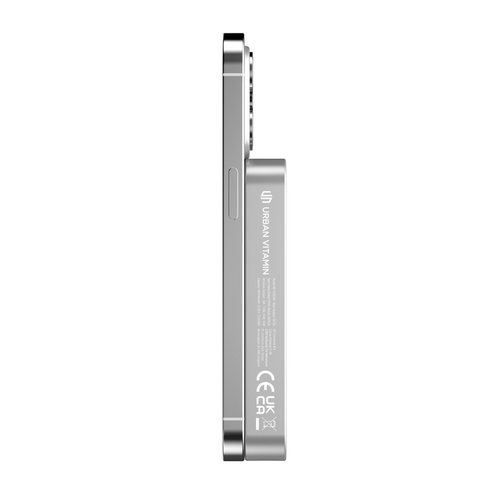 Power bank 10000 mAh Urban Vitamin Compton, RABS z własnym nadrukiem, kolor srebrny