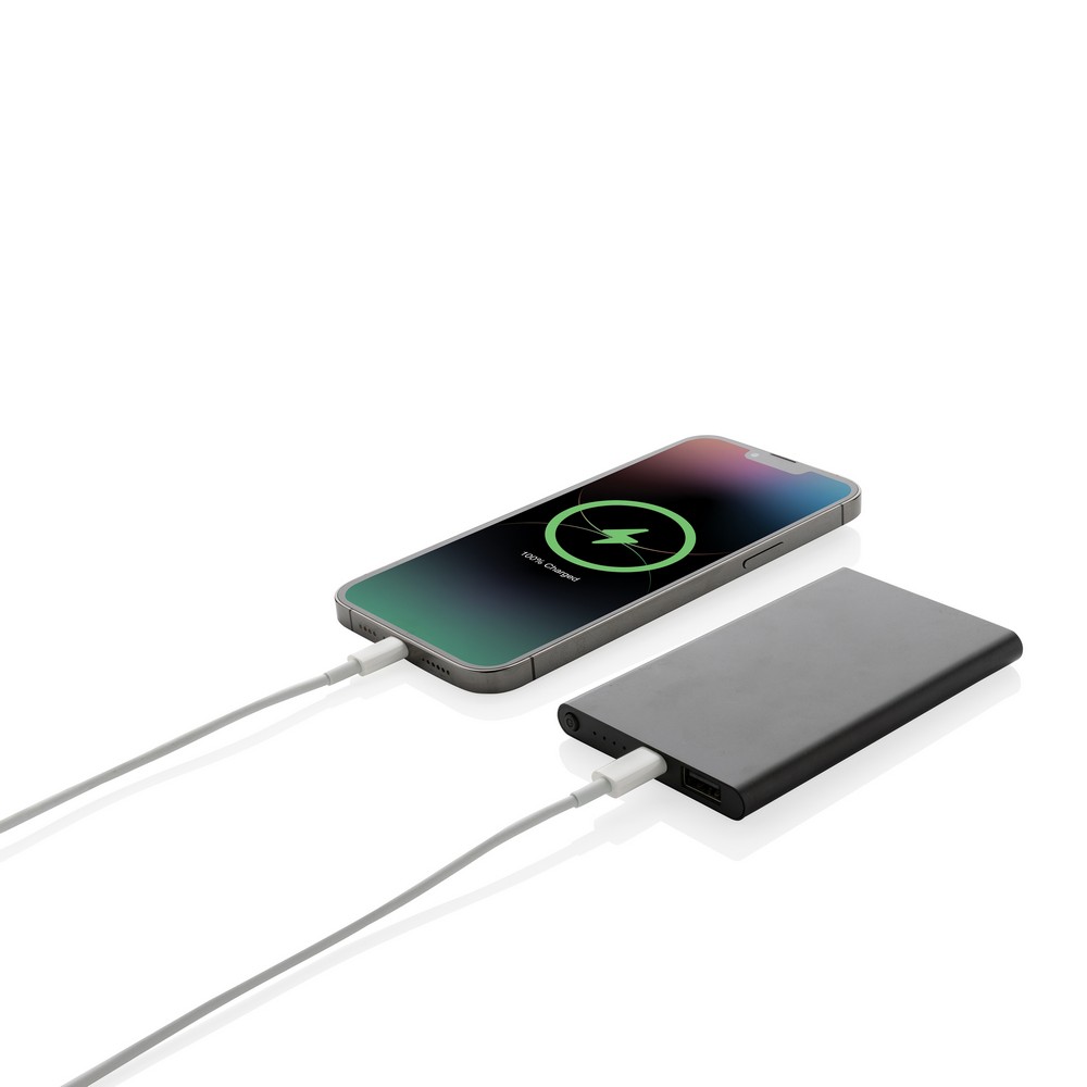 Power bank 4000 mAh z aluminium z recyklingu z własnym nadrukiem, kolor czarny
