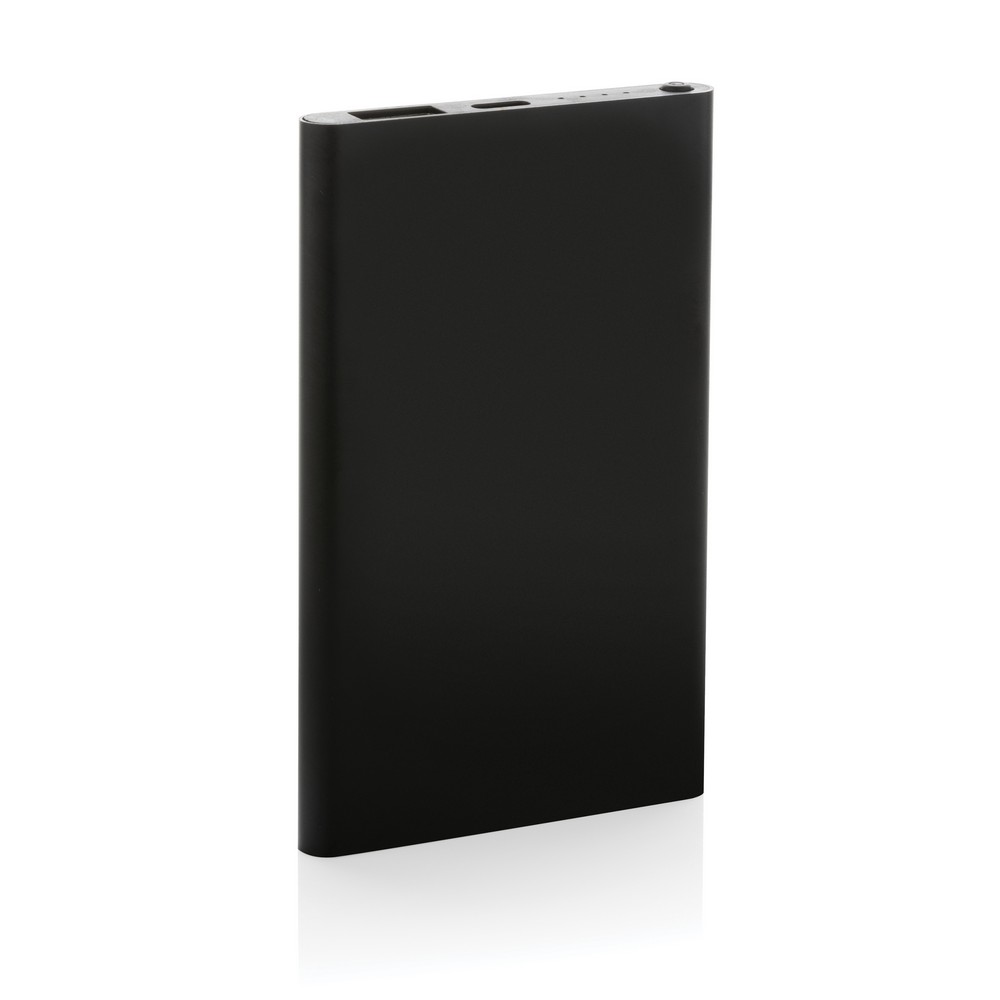 Power bank 4000 mAh z aluminium z recyklingu z własnym nadrukiem, kolor czarny