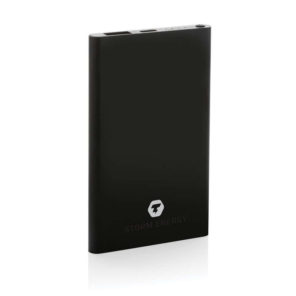 Power bank 4000 mAh z aluminium z recyklingu z własnym nadrukiem, kolor czarny