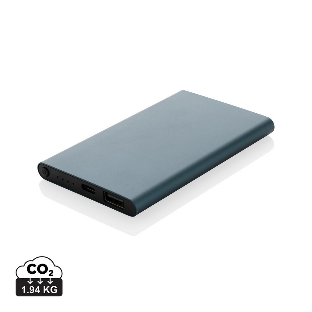 Power bank 4000 mAh z aluminium z recyklingu z własnym nadrukiem, kolor niebieski