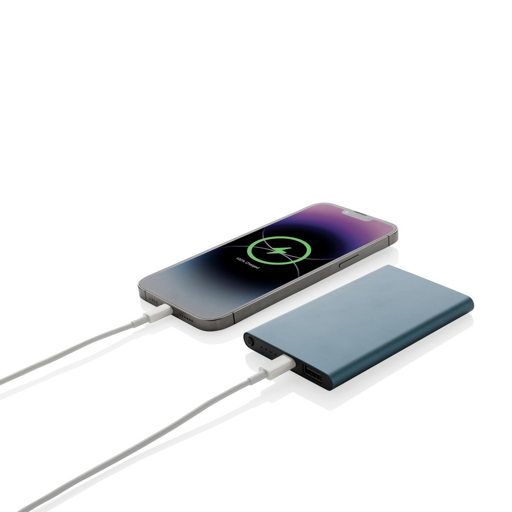 Power bank 4000 mAh z aluminium z recyklingu z własnym nadrukiem, kolor niebieski