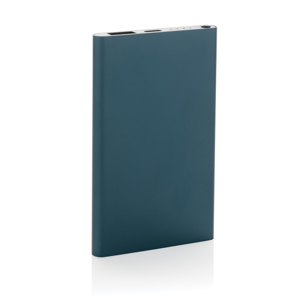 Power bank 4000 mAh z aluminium z recyklingu z własnym nadrukiem, kolor niebieski