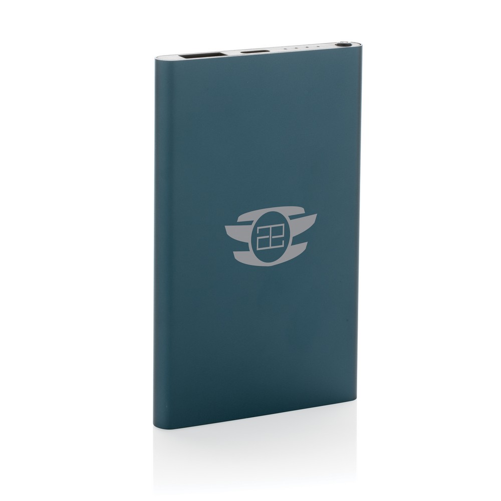 Power bank 4000 mAh z aluminium z recyklingu z własnym nadrukiem, kolor niebieski
