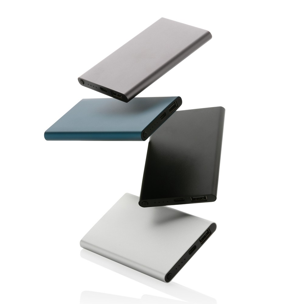 Power bank 4000 mAh z aluminium z recyklingu z własnym nadrukiem, kolor niebieski