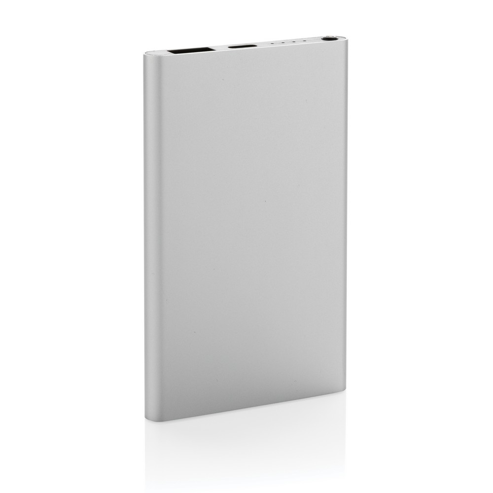 Power bank 4000 mAh z aluminium z recyklingu z własnym nadrukiem, kolor srebrny