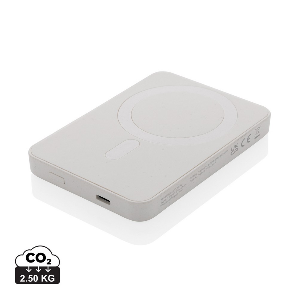 Magnetyczny bezprzewodowy power bank 5000 mAh Magnetix z własnym nadrukiem, kolor biały