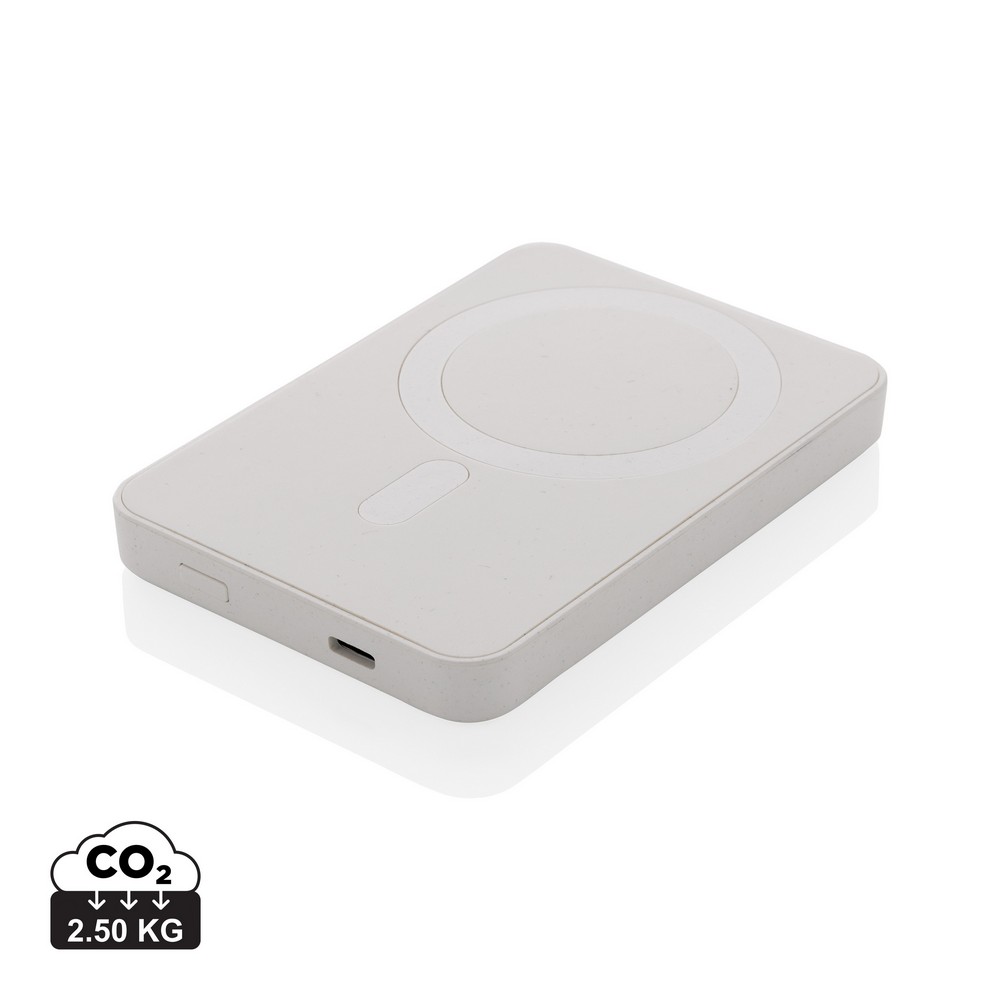 Magnetyczny bezprzewodowy power bank 5000 mAh Magnetix z własnym nadrukiem, kolor biały