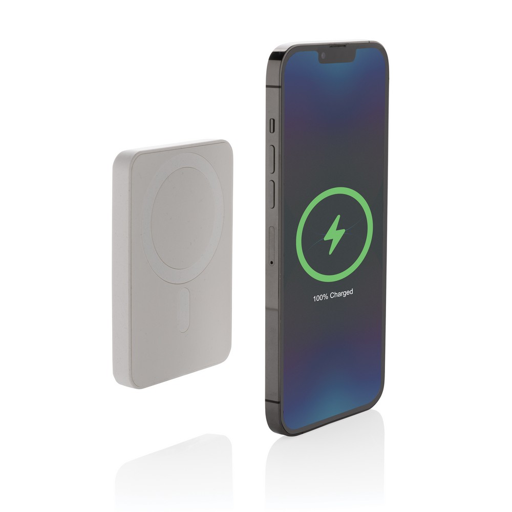 Magnetyczny bezprzewodowy power bank 5000 mAh Magnetix z własnym nadrukiem, kolor biały