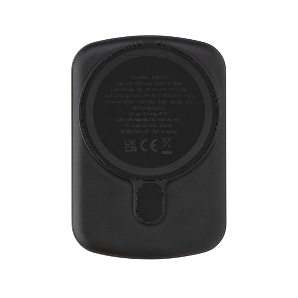 Magnetyczny bezprzewodowy power bank 5000 mAh MagBoost z własnym nadrukiem, kolor czarny
