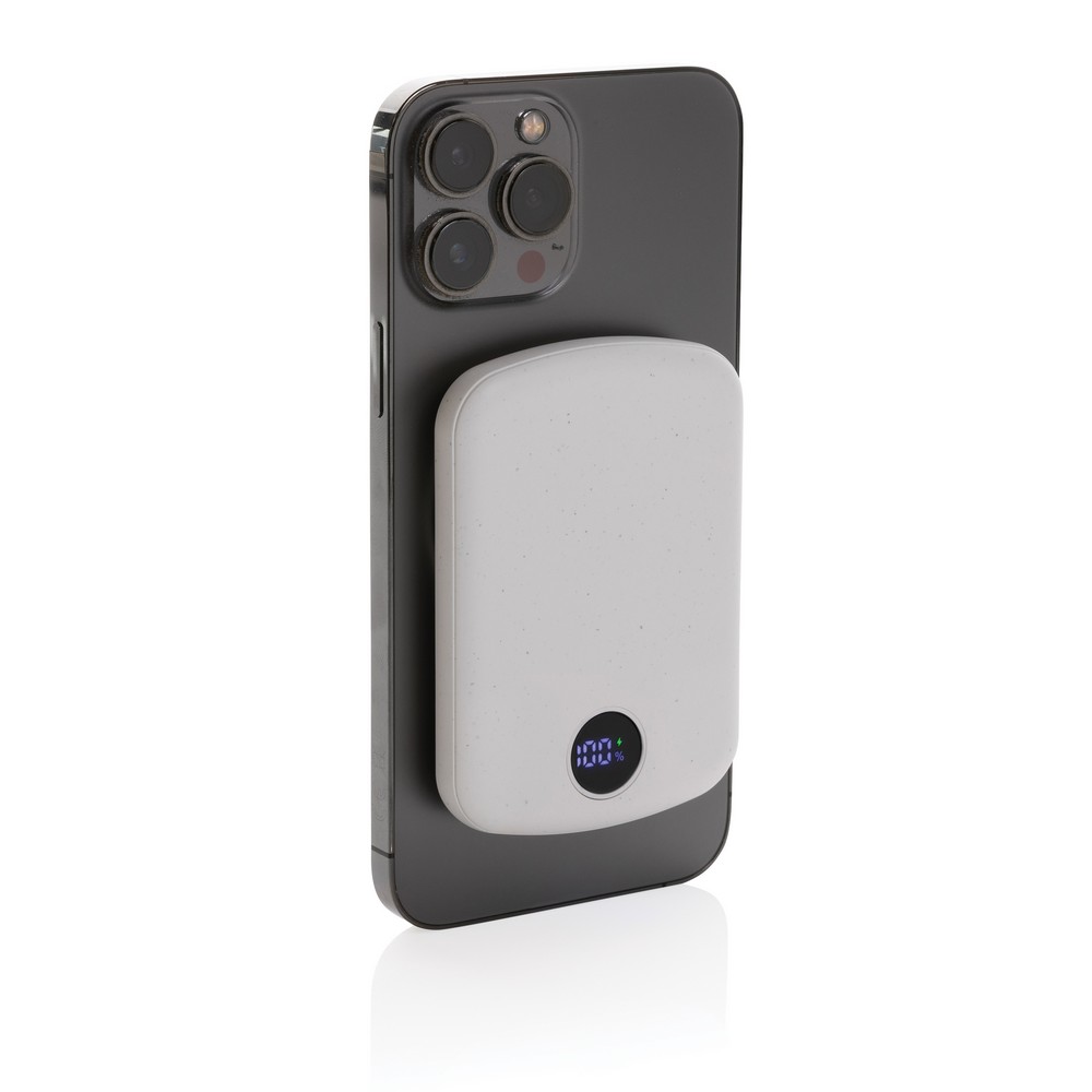 Magnetyczny bezprzewodowy power bank 5000 mAh MagBoost z własnym nadrukiem, kolor biały