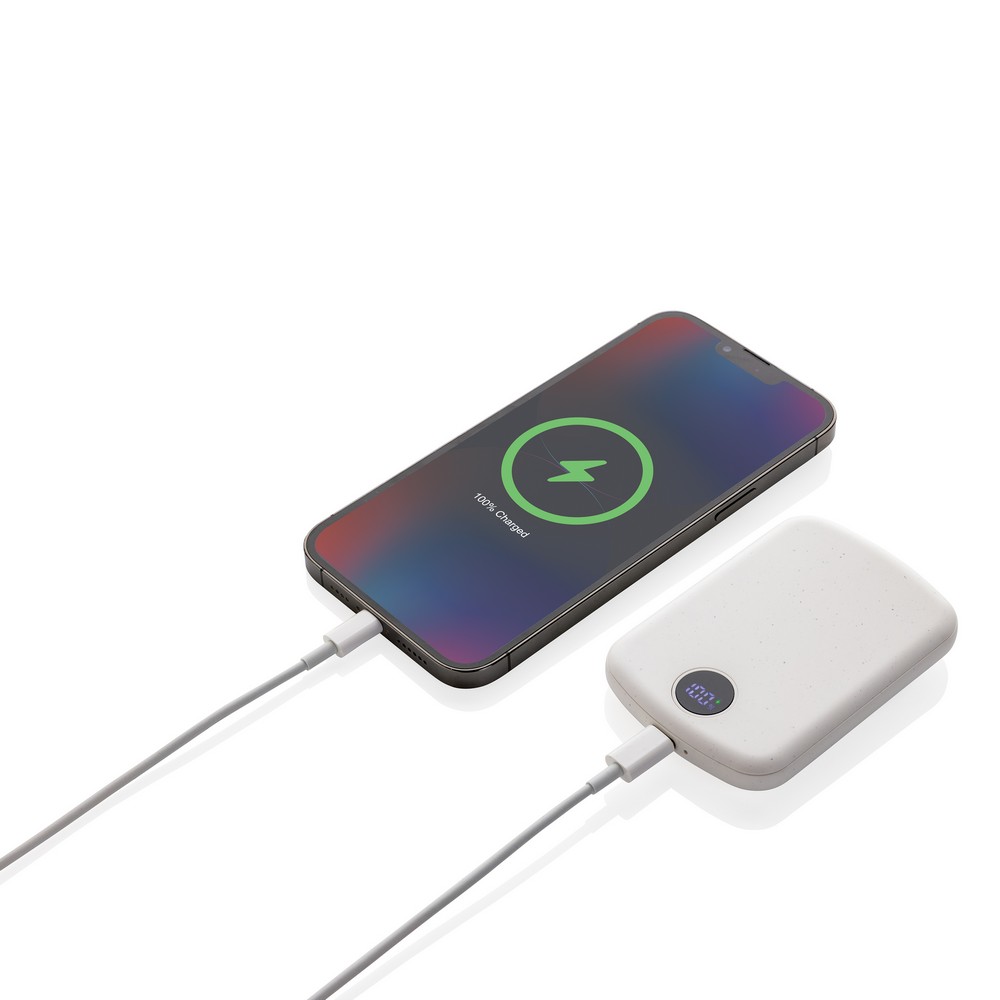 Magnetyczny bezprzewodowy power bank 5000 mAh MagBoost z własnym nadrukiem, kolor biały