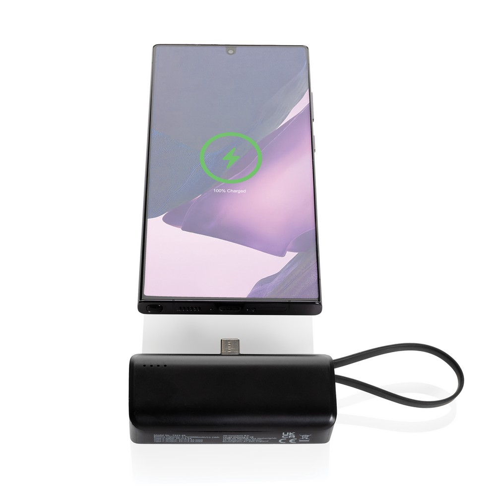 Power bank 3000 mAh Powerlink, wyjście USB typu C z własnym nadrukiem, kolor czarny