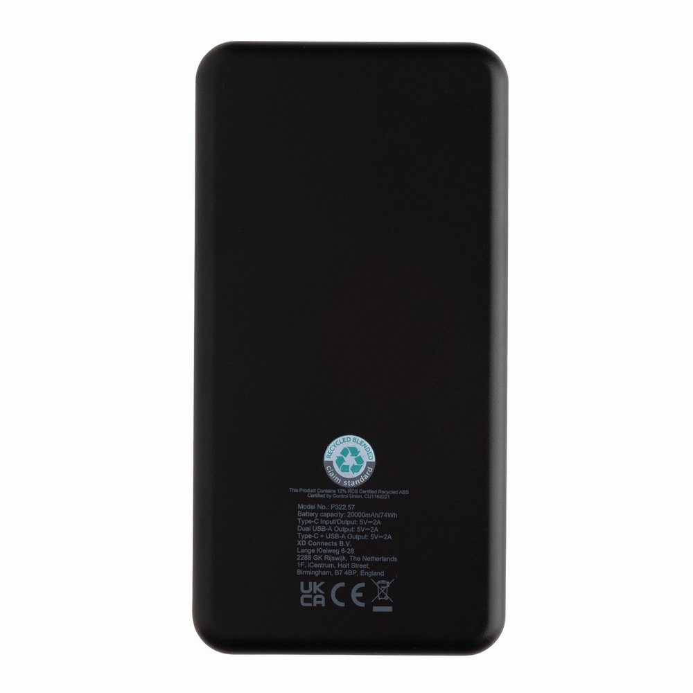 Power bank 20000 mAh Boostcore z własnym nadrukiem, kolor czarny
