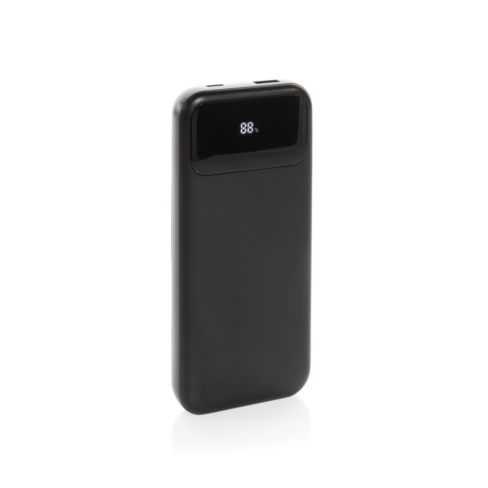 Power bank 10000 mAh ze zintegrowanymi kablami Turbopack z własnym nadrukiem, kolor czarny