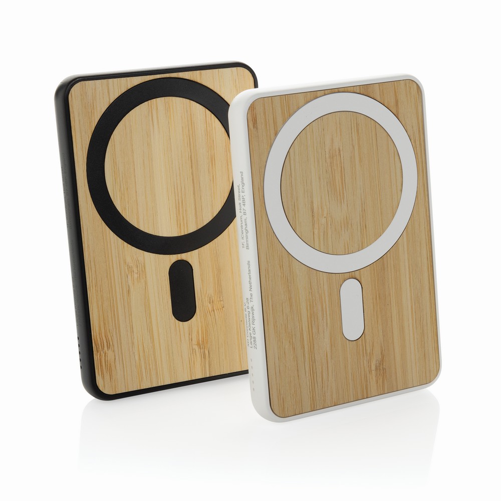 Magnetyczny bezprzewodowy power bank 5000 mAh 5W z własnym nadrukiem, kolor czarny