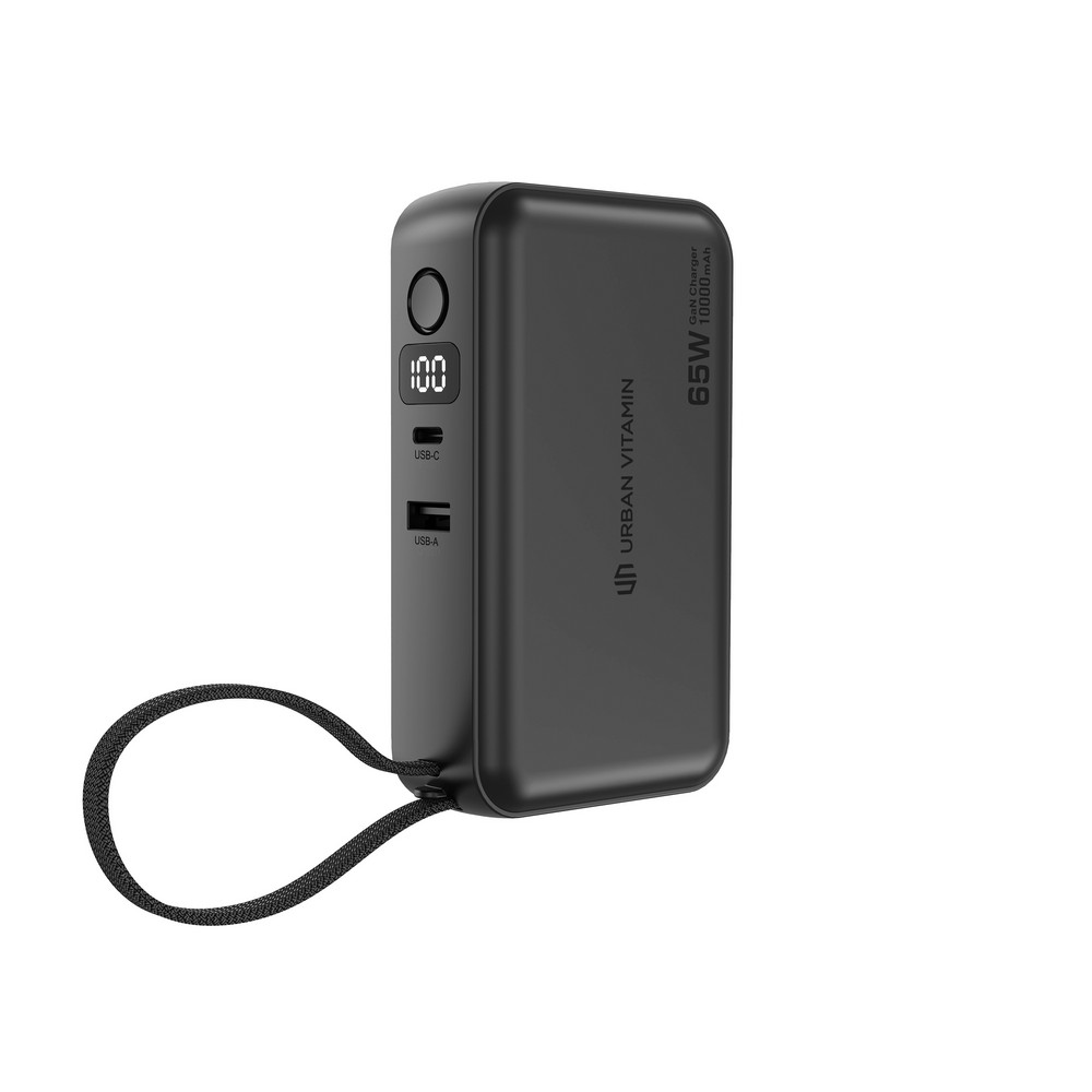 Ładowarka 2 w 1, power bank do laptopa 10000 mAh, 65W Eureka z własnym nadrukiem, kolor czarny