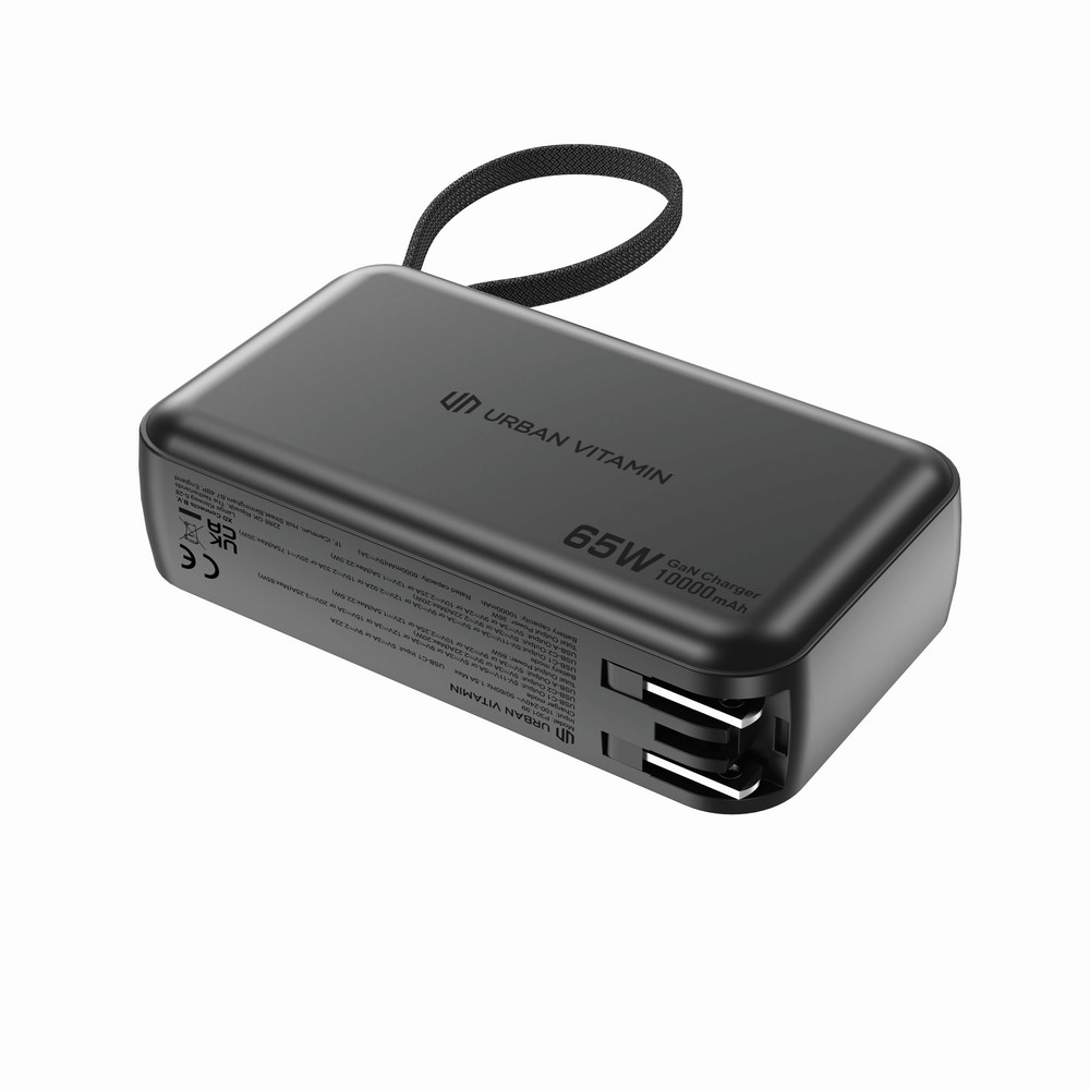 Ładowarka 2 w 1, power bank do laptopa 10000 mAh, 65W Eureka z własnym nadrukiem, kolor czarny