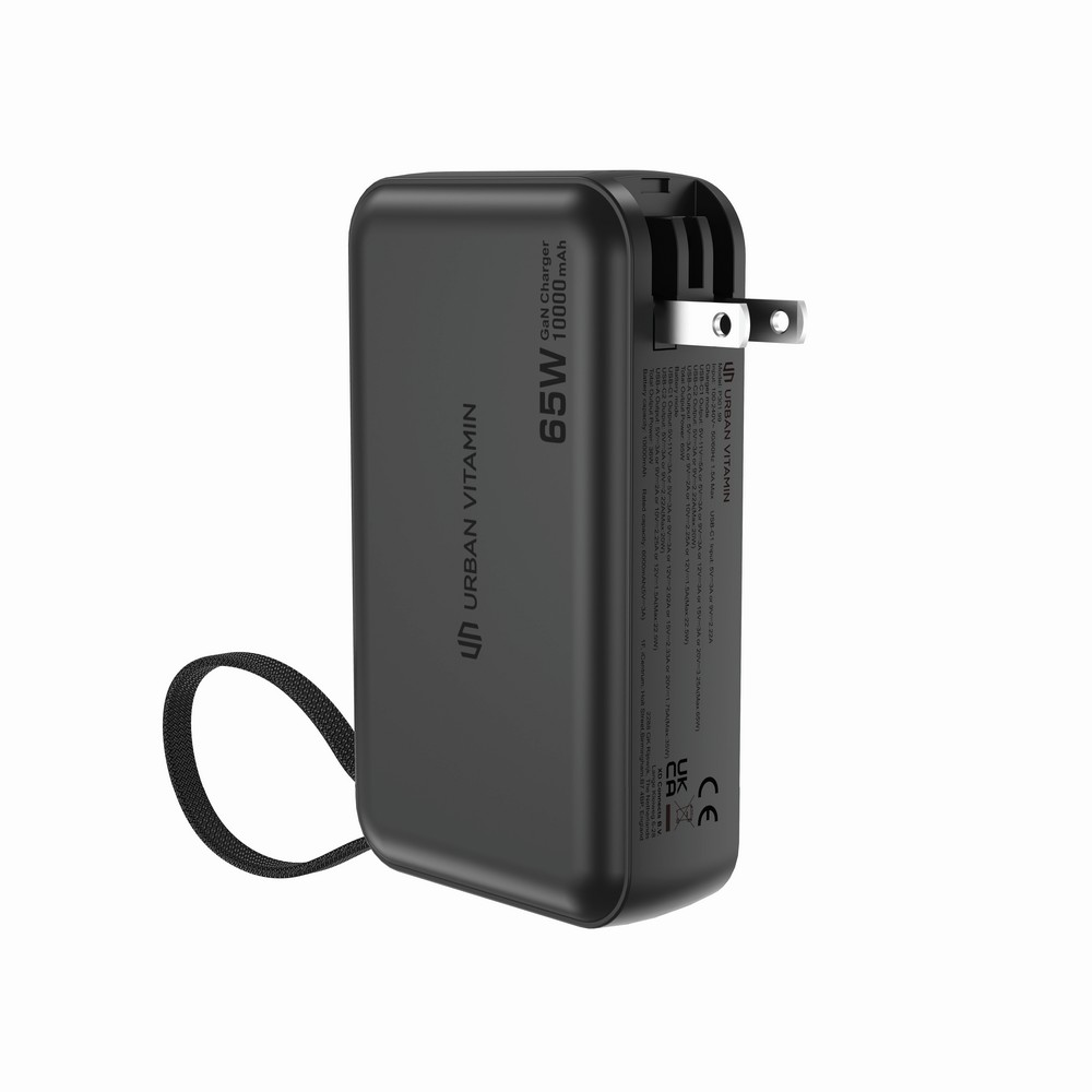 Ładowarka 2 w 1, power bank do laptopa 10000 mAh, 65W Eureka z własnym nadrukiem, kolor czarny