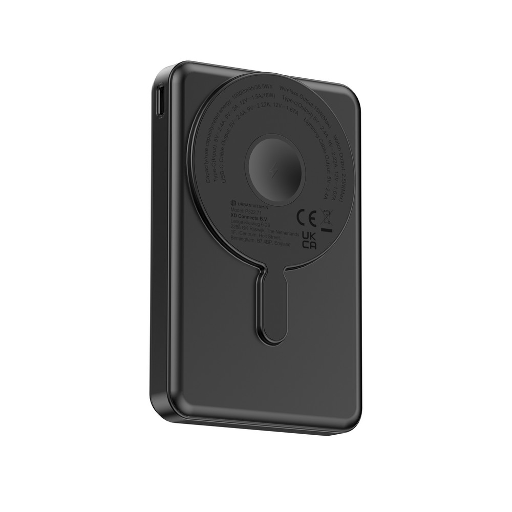 Power bank 10000 mAh, ładowarka bezprzewodowa Urban Vitamin Delano z własnym nadrukiem, kolor czarny