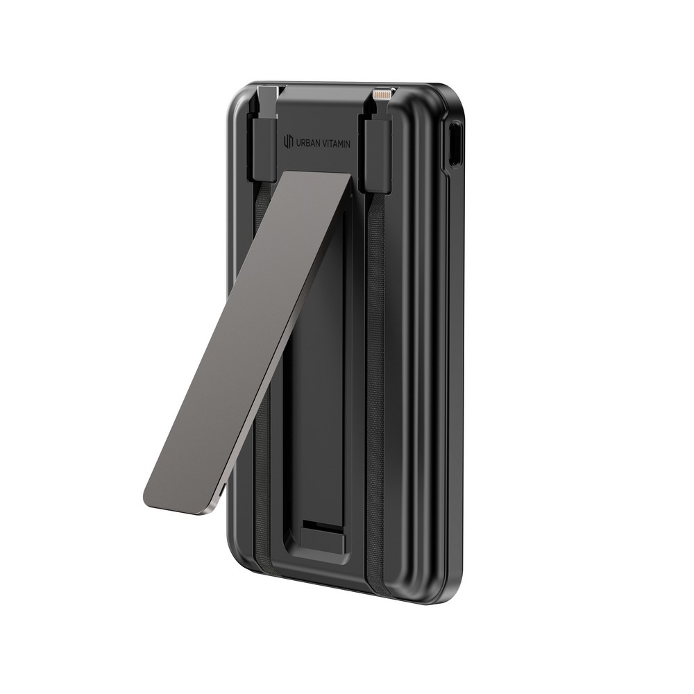 Magnetyczny power bank 5000 mAh Urban Vitamin Redwood z własnym nadrukiem, kolor czarny