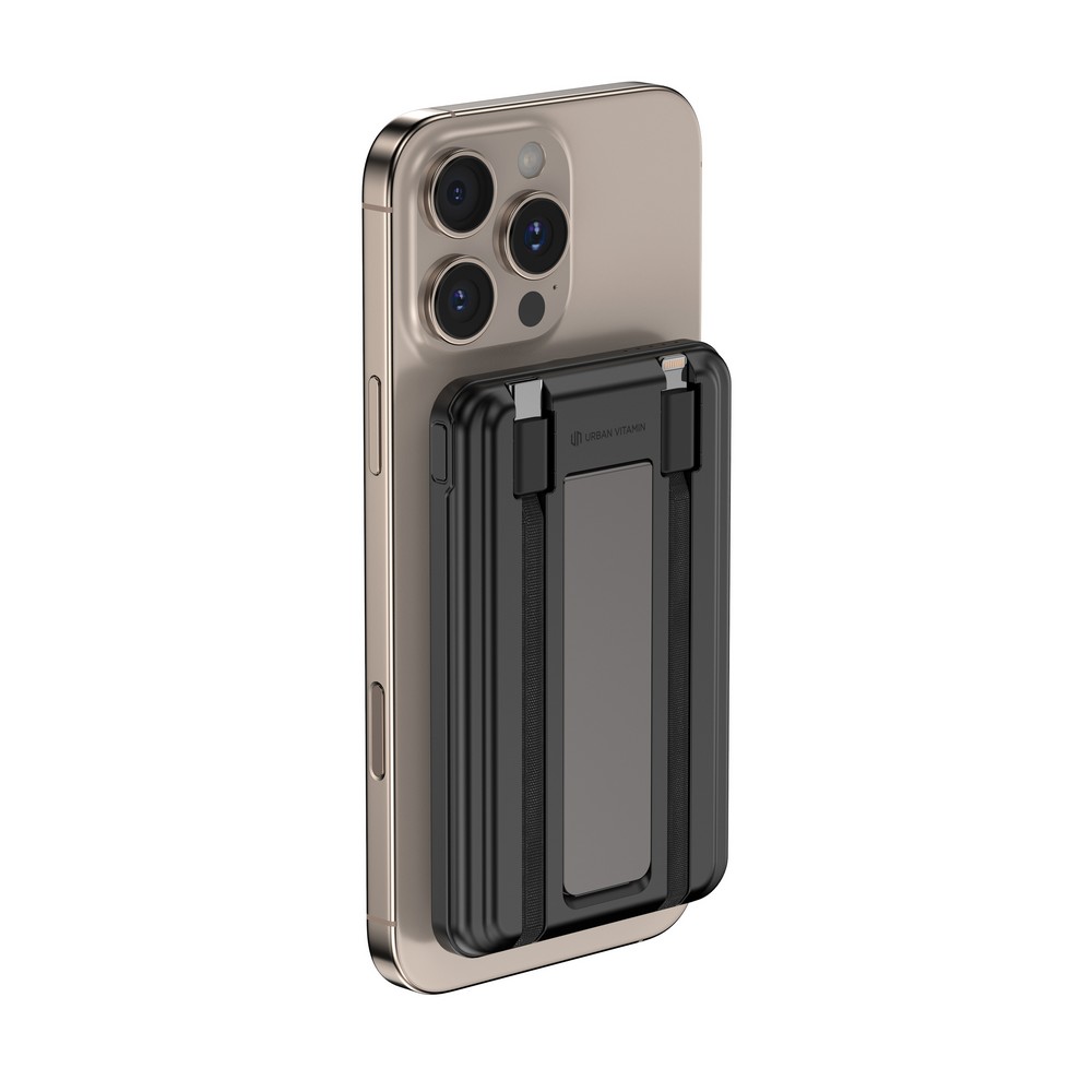 Magnetyczny power bank 5000 mAh Urban Vitamin Redwood z własnym nadrukiem, kolor czarny