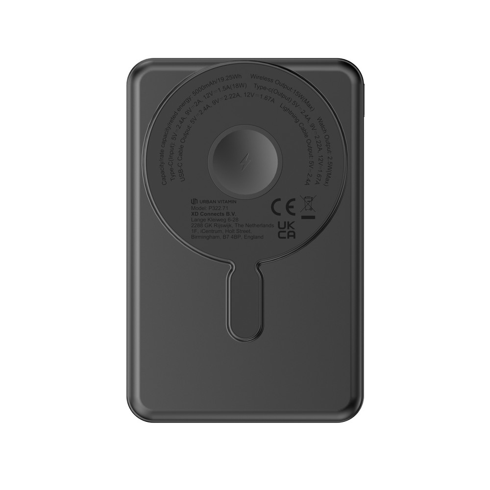Magnetyczny power bank 5000 mAh Urban Vitamin Redwood z własnym nadrukiem, kolor czarny