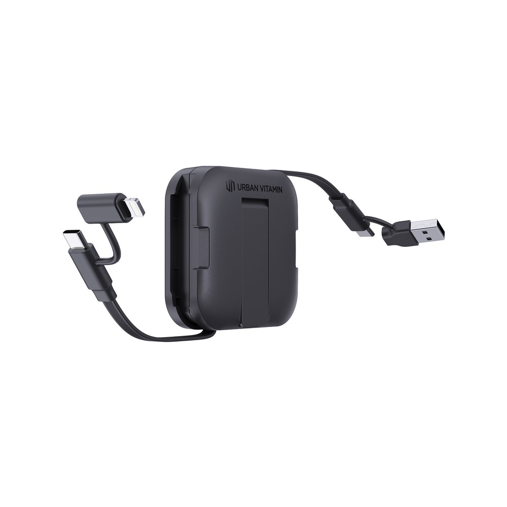 Zwijany kabel do ładowania, stojak na telefon Urban Vitamin San Jose z własnym nadrukiem, kolor czarny