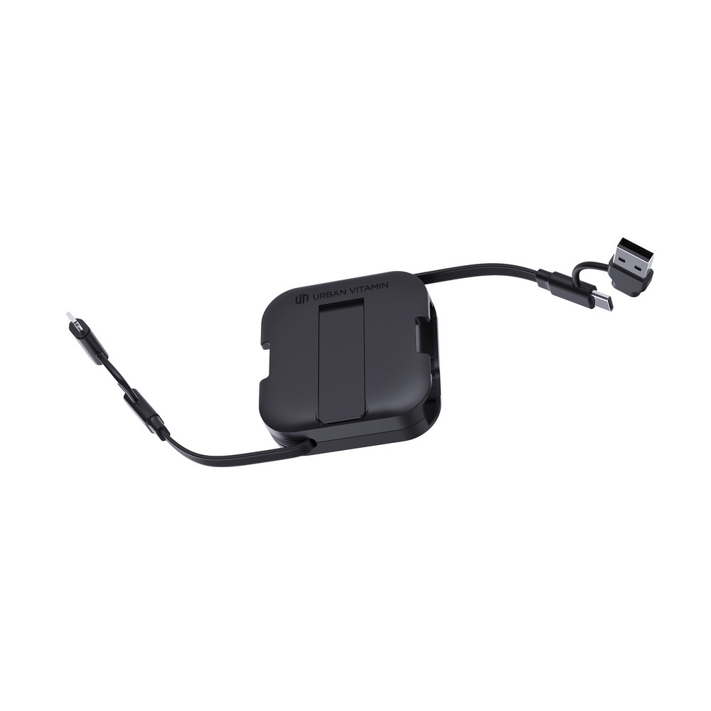 Zwijany kabel do ładowania, stojak na telefon Urban Vitamin San Jose z własnym nadrukiem, kolor czarny