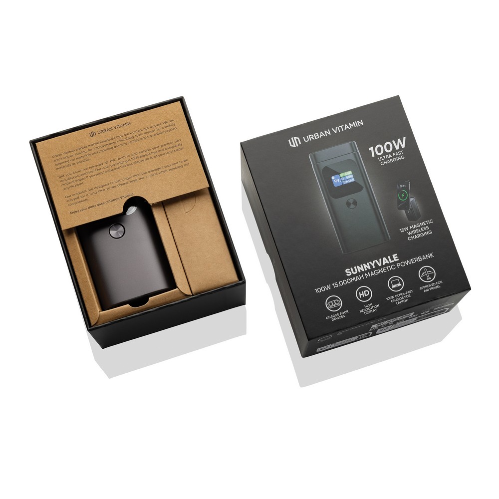 Power bank 15000 mAh Urban Vitamin Sunnyvale z własnym nadrukiem, kolor szary
