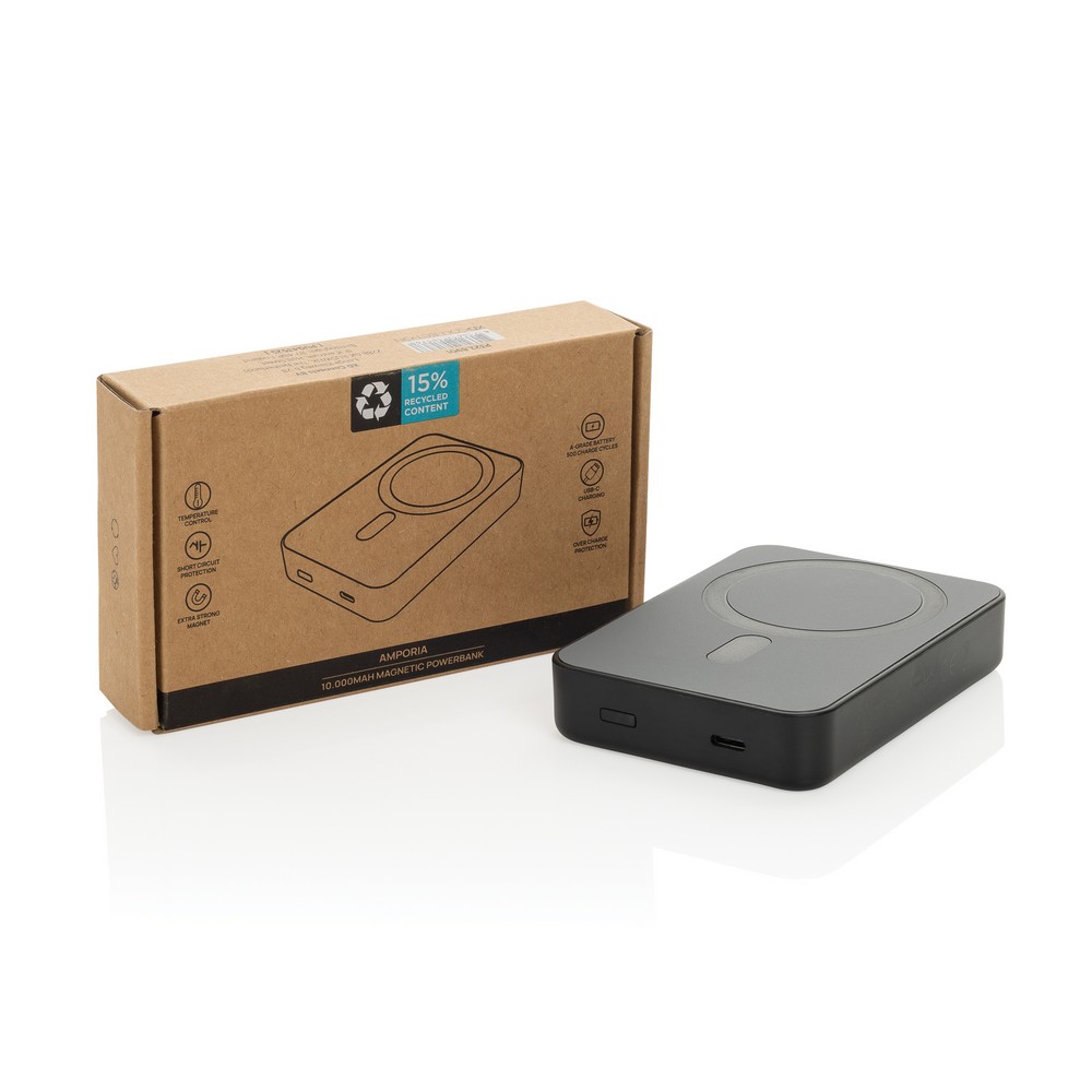 Power bank 10000 mAh Amporia z własnym nadrukiem, kolor czarny