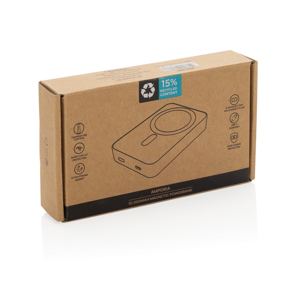 Power bank 10000 mAh Amporia z własnym nadrukiem, kolor czarny