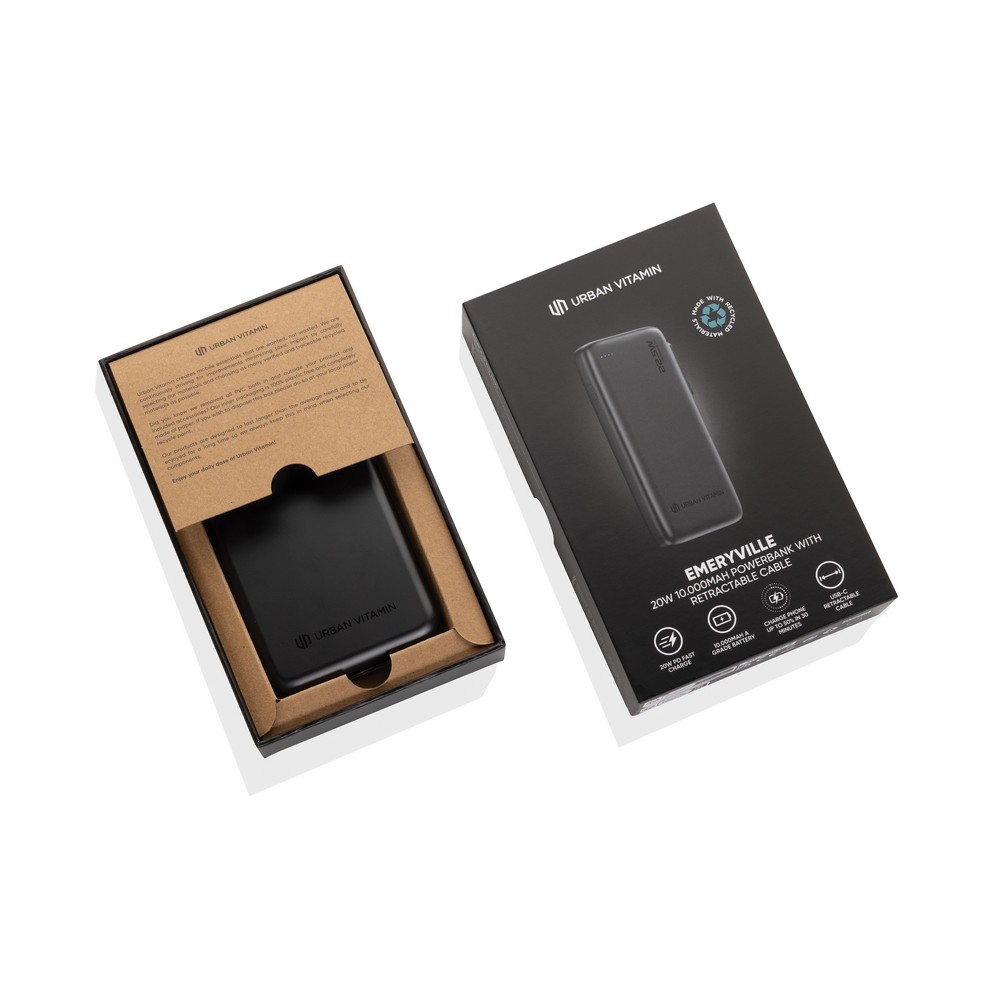 Power bank 10000 mAh Urban Vitamin Emeryville z własnym nadrukiem, kolor black