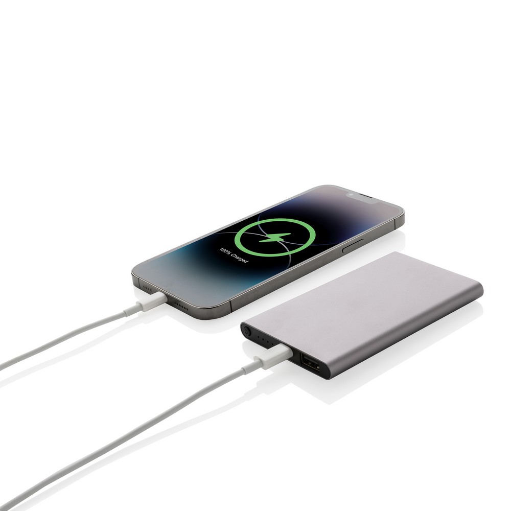 Power bank 4000 mAh z aluminium z recyklingu z własnym nadrukiem, kolor szary