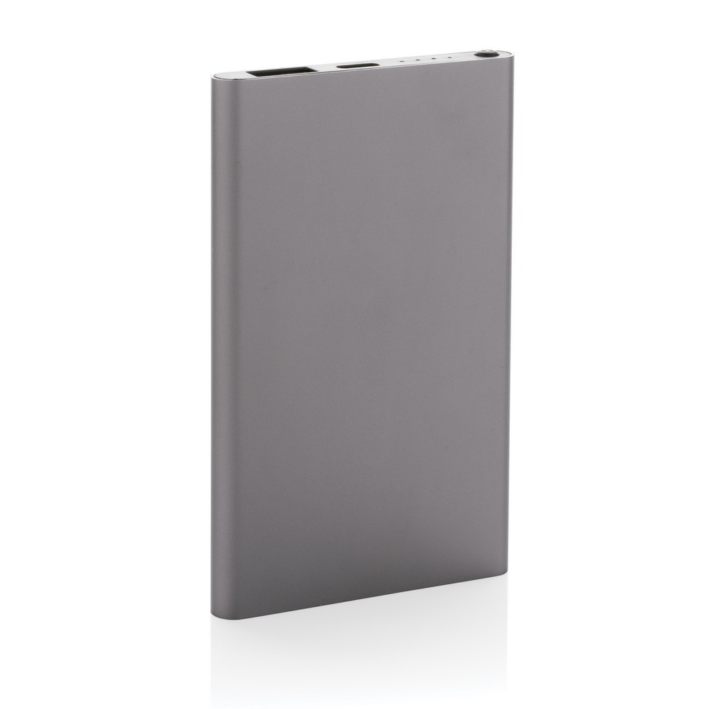Power bank 4000 mAh z aluminium z recyklingu z własnym nadrukiem, kolor szary