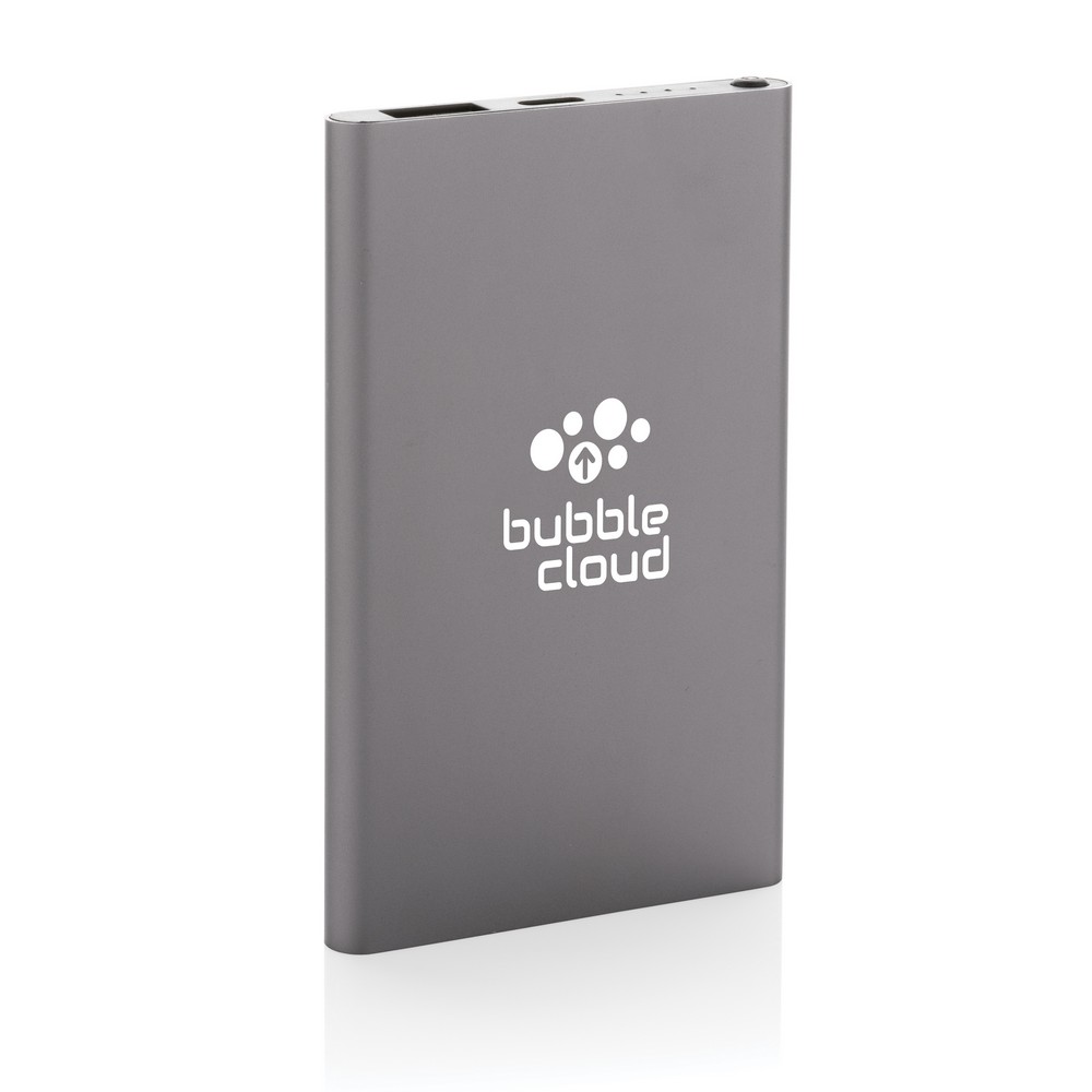 Power bank 4000 mAh z aluminium z recyklingu z własnym nadrukiem, kolor szary
