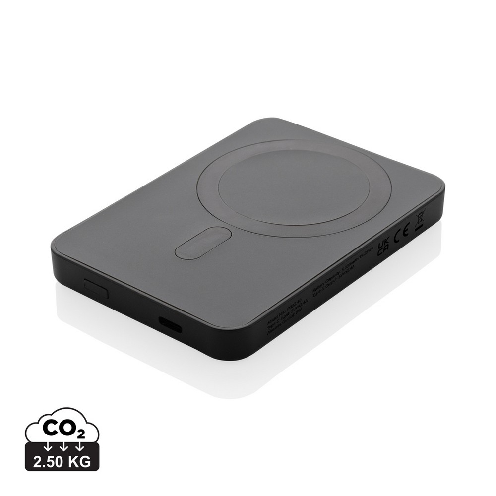 Magnetyczny bezprzewodowy power bank 5000 mAh Magnetix z własnym nadrukiem, kolor czarny