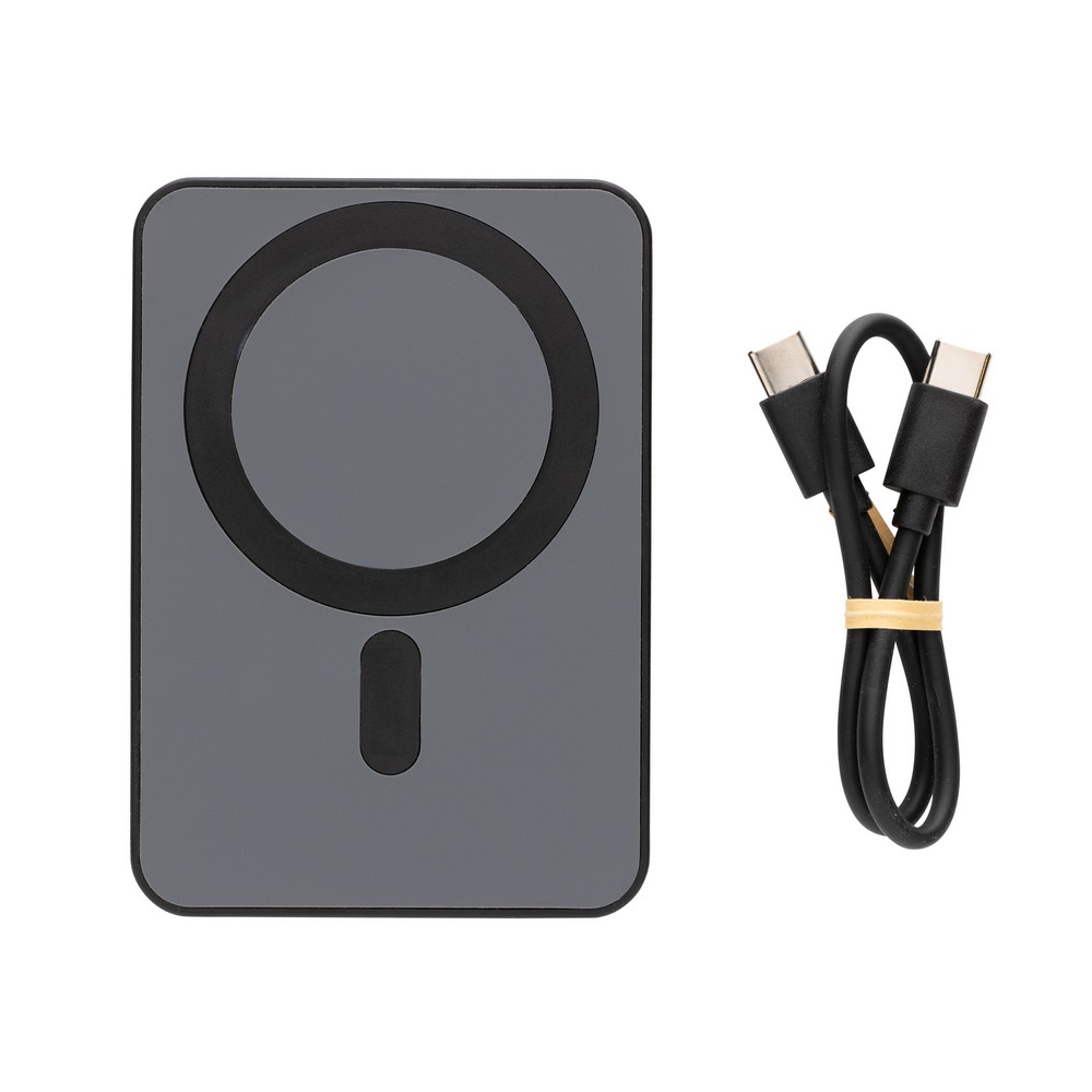 Magnetyczny bezprzewodowy power bank 5000 mAh Magnetix z własnym nadrukiem, kolor czarny